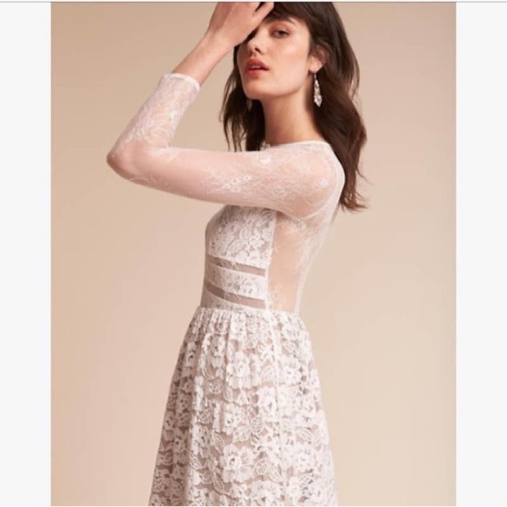 NWT Sau Lee Long-Sleeve Lace Maxi Wedding Dress Noche White Womens Size 2 - Picture 7 of 10